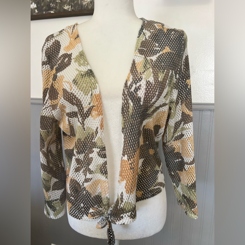 Alfred Dunner Tie Front Mesh Cardigan / Large / Multicolor / grannycore / fall